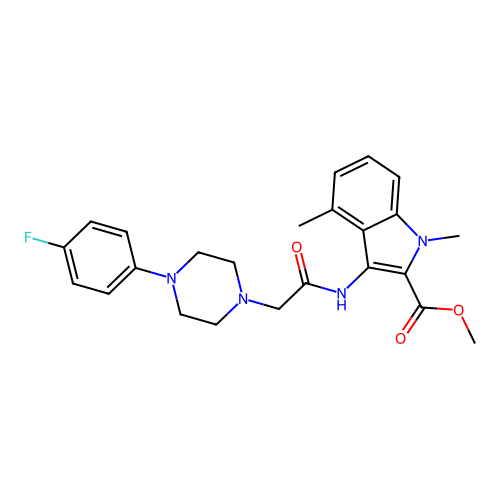 methyl 3-({[4-(4-fluorophenyl)piperazin-1-yl]acetyl}amino)-1,4-dimethyl-1H-indole-2-carboxylate structure