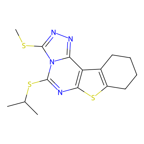 3-(methylsulfanyl)-5-(propan-2-ylsulfanyl)-8,9,10,11-tetrahydro[1]benzothieno[3,2-e][1,2,4]triazolo[4,3-c]pyrimidine structure