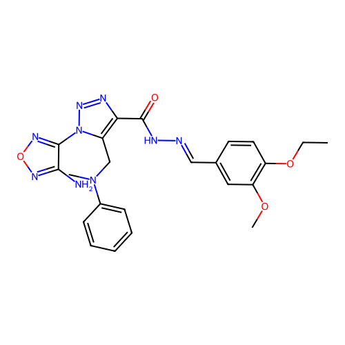 (E)-1-(4-amino-1,2,5-oxadiazol-3-yl)-N'-(4-ethoxy-3-methoxybenzylidene)-5-((methyl(phenyl)amino)methyl)-1H-1,2,3-triazole-4-carbohydrazide structure