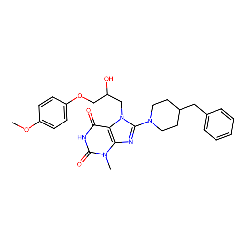 8-(4-benzylpiperidin-1-yl)-7-(2-hydroxy-3-(4-methoxyphenoxy)propyl)-3-methyl-1H-purine-2,6(3H,7H)-dione structure