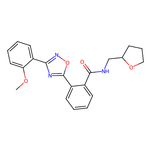 2-[3-(2-methoxyphenyl)-1,2,4-oxadiazol-5-yl]-N-(tetrahydrofuran-2-ylmethyl)benzamide structure