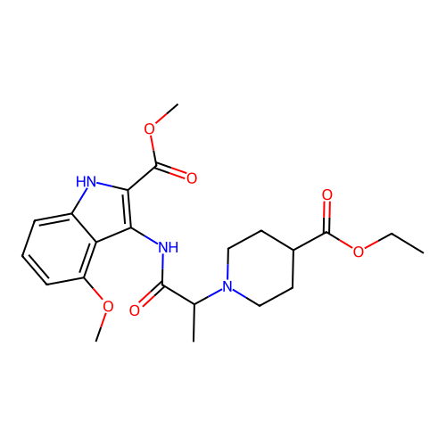Methyl 3-[2-(4-ethoxycarbonyl-1-piperidyl)propanoylamino]-4-methoxy-1H-indole-2-carboxylate structure