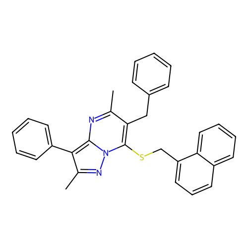 6-benzyl-2,5-dimethyl-7-[(naphthalen-1-ylmethyl)sulfanyl]-3-phenylpyrazolo[1,5-a]pyrimidine structure