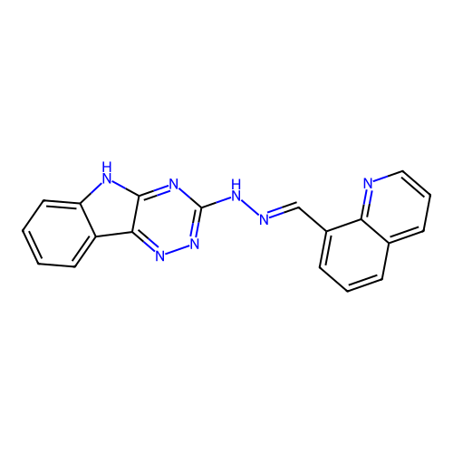3-[(2E)-2-(quinolin-8-ylmethylidene)hydrazinyl]-5H-[1,2,4]triazino[5,6-b]indole structure