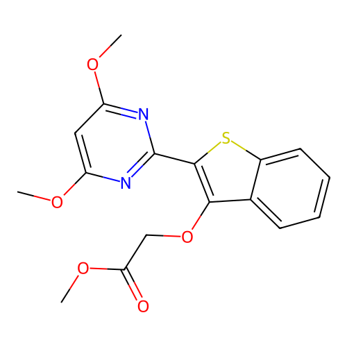 Methyl {[2-(4,6-dimethoxypyrimidine-2-yl)-1-benzothien-3-yl]oxy}acetate structure