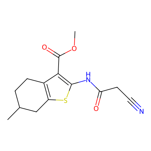 methyl 2-[(cyanoacetyl)amino]-6-methyl-4,5,6,7-tetrahydro-1-benzothiophene-3-carboxylate structure