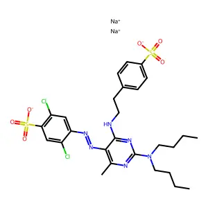 Benzenesulfonic acid, 2,5-dichloro-4-((2-(dibutylamino)-4-methyl-6-((2-(4-sulfophenyl)ethyl)amino)-5-pyrimidinyl)azo)-, sodium salt structure