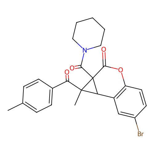 (1S,1aS,7bS)-6-bromo-1-methyl-1-(4-methylbenzoyl)-1a-(piperidine-1-carbonyl)-7bH-cyclopropa[c]chromen-2-one structure