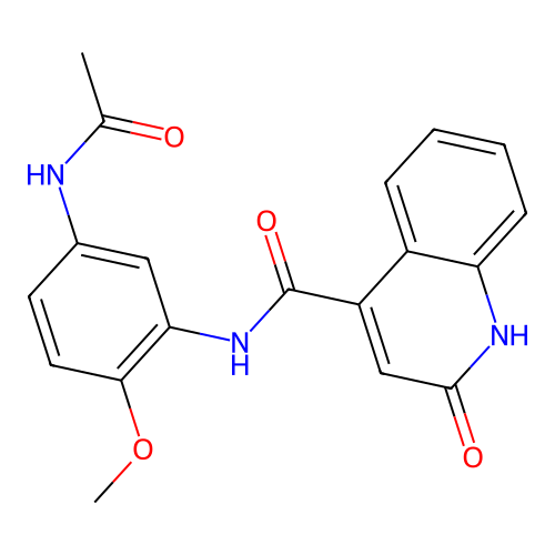 N-(5-acetamido-2-methoxyphenyl)-2-oxo-1,2-dihydroquinoline-4-carboxamide structure