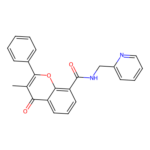 3-methyl-4-oxo-2-phenyl-N-(pyridin-2-ylmethyl)-4H-chromene-8-carboxamide structure