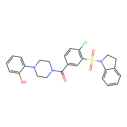 [4-chloro-3-(2,3-dihydroindol-1-ylsulfonyl)phenyl]-[4-(2-hydroxyphenyl)piperazin-1-yl]methanone structure