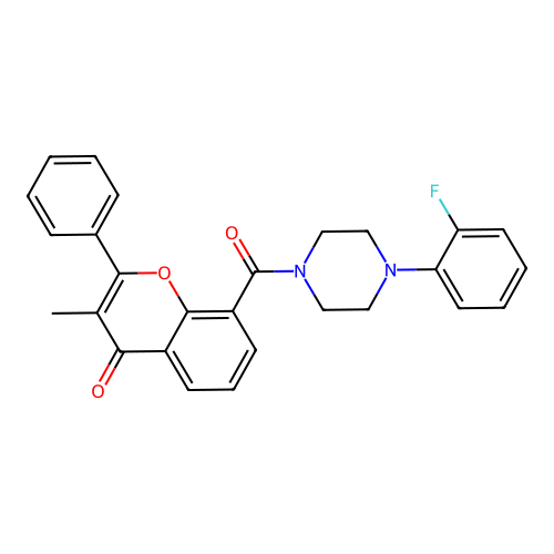 8-(4-(2-fluorophenyl)piperazine-1-carbonyl)-3-methyl-2-phenyl-4H-chromen-4-one structure