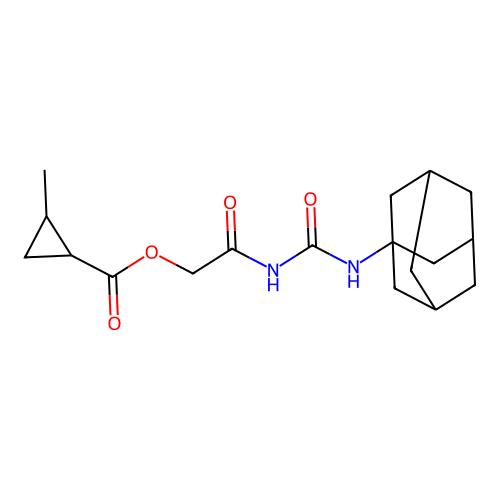 [2-(1-Adamantylcarbamoylamino)-2-oxoethyl] 2-methylcyclopropane-1-carboxylate structure