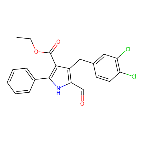 ethyl 4-(3,4-dichlorobenzyl)-5-formyl-2-phenyl-1H-pyrrole-3-carboxylate structure