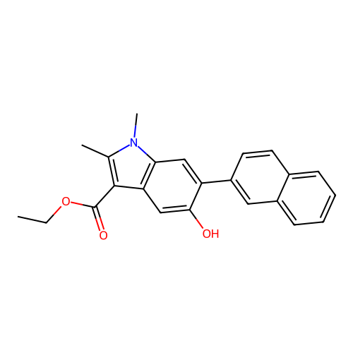 ethyl 5-hydroxy-1,2-dimethyl-6-(naphthalen-2-yl)-1H-indole-3-carboxylate structure