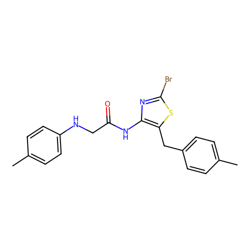 N-{2-bromo-5-[(4-methylphenyl)methyl]-1,3-thiazol-4-yl}-2-[(4-methylphenyl)amino]acetamide structure
