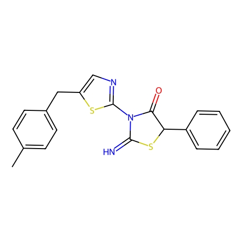 2-Imino-3-[5-(4-methylbenzyl)-1,3-thiazol-2-yl]-5-phenyl-1,3-thiazolidin-4-one structure
