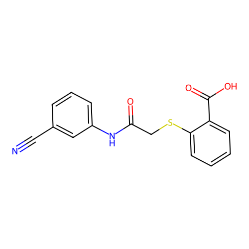 2-({[(3-Cyanophenyl)carbamoyl]methyl}sulfanyl)benzoic acid structure