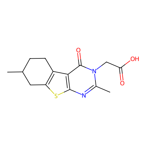 (2,7-dimethyl-4-oxo-5,6,7,8-tetrahydro[1]benzothieno[2,3-d]pyrimidin-3(4H)-yl)acetic acid structure
