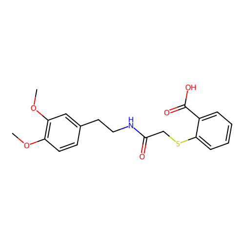 2-[({[2-(3,4-Dimethoxyphenyl)ethyl]carbamoyl}methyl)sulfanyl]benzoic acid structure