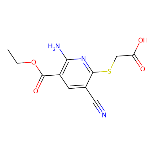 2-{[6-Amino-3-cyano-5-(ethoxycarbonyl)pyridin-2-yl]sulfanyl}acetic acid structure