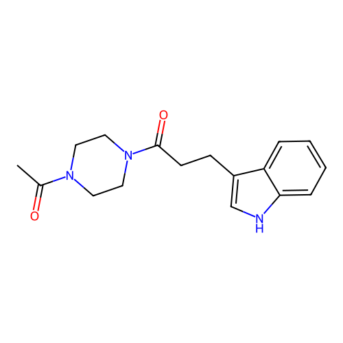 1-(4-acetylpiperazin-1-yl)-3-(1H-indol-3-yl)propan-1-one structure