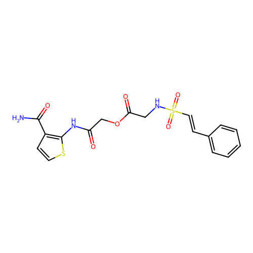 [(3-carbamoylthiophen-2-yl)carbamoyl]methyl 2-(2-phenylethenesulfonamido)acetate structure
