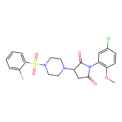 1-(5-chloro-2-methoxyphenyl)-3-[4-(2-fluorophenyl)sulfonylpiperazin-1-yl]pyrrolidine-2,5-dione structure