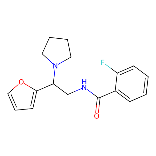 2-fluoro-N-[2-(furan-2-yl)-2-(pyrrolidin-1-yl)ethyl]benzamide structure