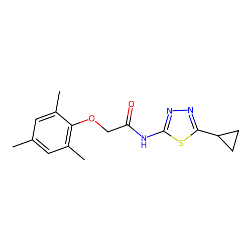 N-(5-cyclopropyl-1,3,4-thiadiazol-2-yl)-2-(2,4,6-trimethylphenoxy)acetamide structure