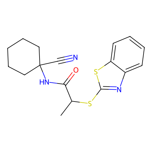 2-(1,3-benzothiazol-2-ylsulfanyl)-N-(1-cyanocyclohexyl)propanamide structure
