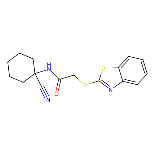 2-(1,3-benzothiazol-2-ylsulfanyl)-N-(1-cyanocyclohexyl)acetamide structure