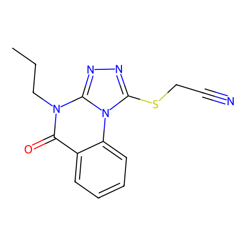 2-({5-oxo-4-propyl-4H,5H-[1,2,4]triazolo[4,3-a]quinazolin-1-yl}sulfanyl)acetonitrile structure