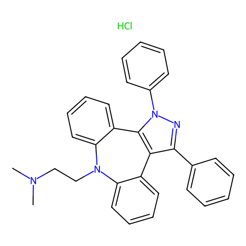 Dibenzo(b,f)pyrazolo(3,4-d)azepine-8(1H)-ethanamine, N,N-dimethyl-1,3-diphenyl-, monohydrochloride structure