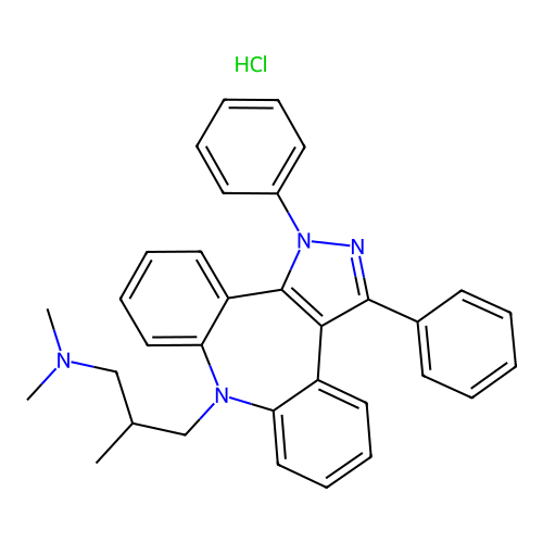 Dibenzo(b,f)pyrazolo(3,4-d)azepine-8(1H)-propanamine, 1,3-diphenyl-N,N,beta-trimethyl-, monohydrochloride structure