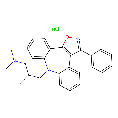 8H-Dibenz(b,f)isoxazolo(4,5-d)azepine-8-propanamine, 3-phenyl-N,N,beta-trimethyl-, monohydrochloride structure
