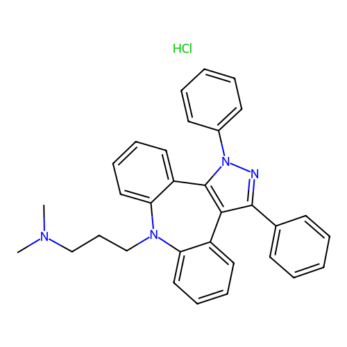 Dibenzo(b,f)pyrazolo(3,4-d)azepine-8(1H)-propanamine, N,N-dimethyl-1,3-diphenyl-, monohydrochloride structure