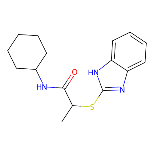 2-(1H-benzimidazol-2-ylsulfanyl)-N-cyclohexylpropanamide structure