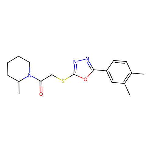 2-{[5-(3,4-dimethylphenyl)-1,3,4-oxadiazol-2-yl]sulfanyl}-1-(2-methylpiperidin-1-yl)ethan-1-one structure