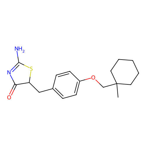 2-Amino-5-[[4-[(1-methylcyclohexyl)methoxy]phenyl]methyl]-1,3-thiazol-4-one structure