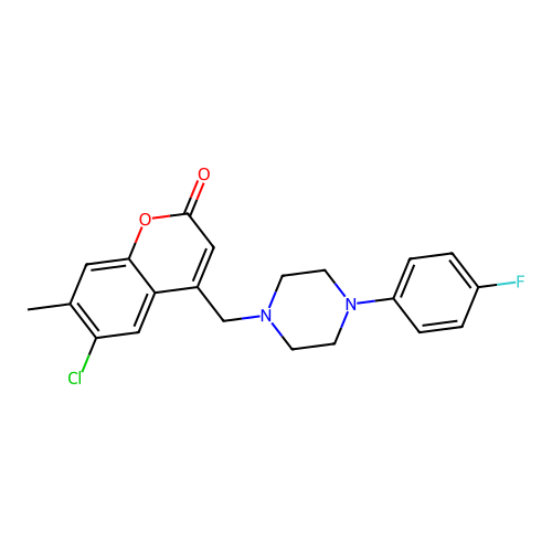 6-chloro-4-((4-(4-fluorophenyl)piperazin-1-yl)methyl)-7-methyl-2H-chromen-2-one structure