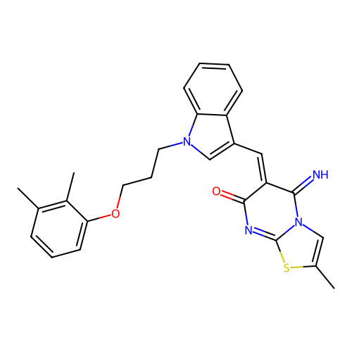 (6Z)-6-({1-[3-(2,3-dimethylphenoxy)propyl]-1H-indol-3-yl}methylidene)-5-imino-2-methyl-5,6-dihydro-7H-[1,3]thiazolo[3,2-a]pyrimidin-7-one structure