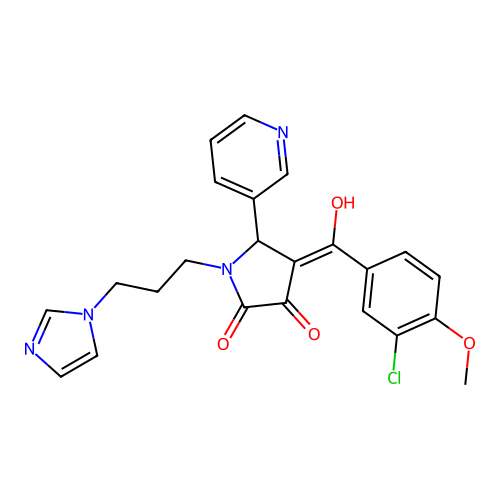 (4E)-4-[(3-chloro-4-methoxyphenyl)-hydroxymethylidene]-1-(3-imidazol-1-ylpropyl)-5-pyridin-3-ylpyrrolidine-2,3-dione structure