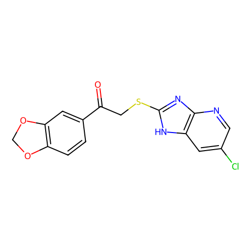 1-(1,3-benzodioxol-5-yl)-2-[(6-chloro-1H-imidazo[4,5-b]pyridin-2-yl)sulfanyl]ethanone structure