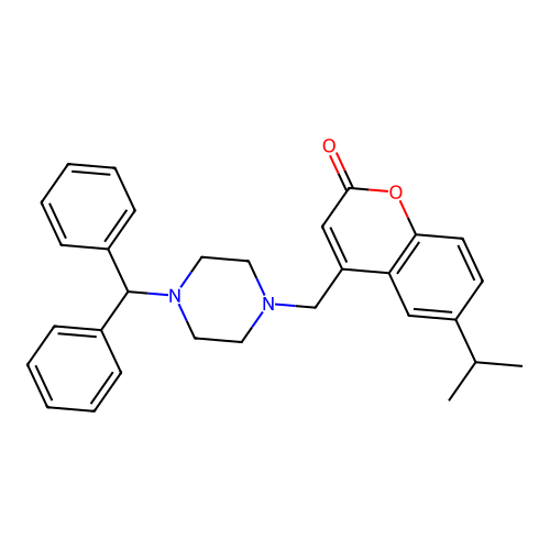 4-{[4-(Diphenylmethyl)piperazinyl]methyl}-6-(methylethyl)chromen-2-one structure