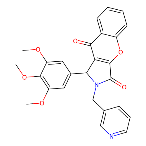 2-(pyridin-3-ylmethyl)-1-(3,4,5-trimethoxyphenyl)-1,2-dihydrochromeno[2,3-c]pyrrole-3,9-dione structure