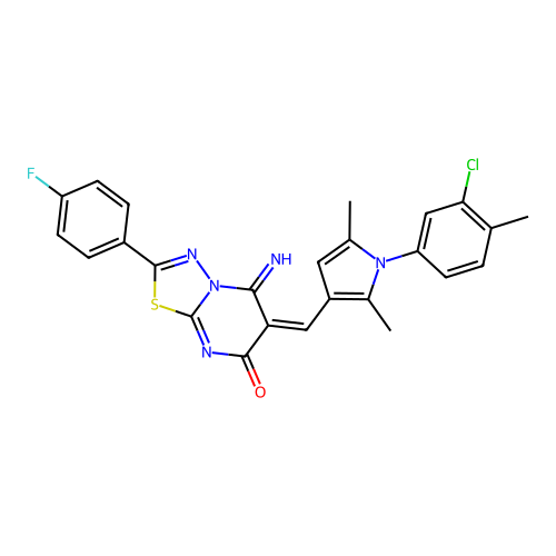 (E)-6-((1-(3-chloro-4-methylphenyl)-2,5-dimethyl-1H-pyrrol-3-yl)methylene)-2-(4-fluorophenyl)-5-imino-5H-[1,3,4]thiadiazolo[3,2-a]pyrimidin-7(6H)-one structure