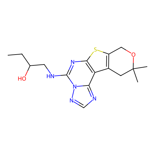 1-((10,10-dimethyl-10,11-dihydro-8H-pyrano[4',3':4,5]thieno[3,2-e][1,2,4]triazolo[1,5-c]pyrimidin-5-yl)amino)butan-2-ol structure