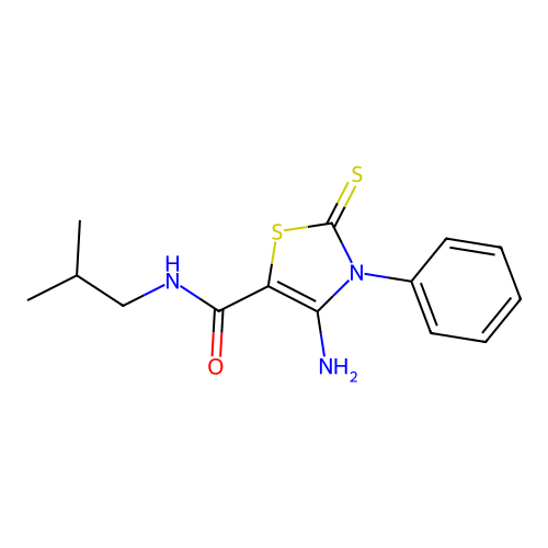 4-amino-N-(2-methylpropyl)-3-phenyl-2-thioxo-2,3-dihydro-1,3-thiazole-5-carboxamide structure