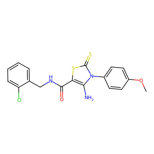 4-amino-N-(2-chlorobenzyl)-3-(4-methoxyphenyl)-2-thioxo-2,3-dihydro-1,3-thiazole-5-carboxamide structure